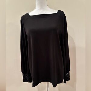 Chico's Black Square Neck Blouse with Embellished Cuffs